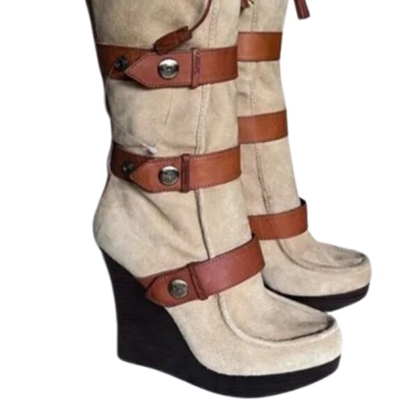 L.A.M.B. Suede & Leather Wedge Boots — Size 6 - Picture 13 of 14